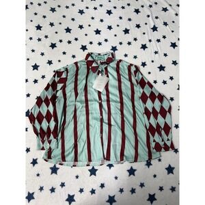 The Farra Striped Button Up Shirt XS/S Mint & Burgundy Unique Handmade